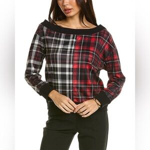 Alice + Olivia Natalie Off-The-ShoulderPlaid Sweatshirt